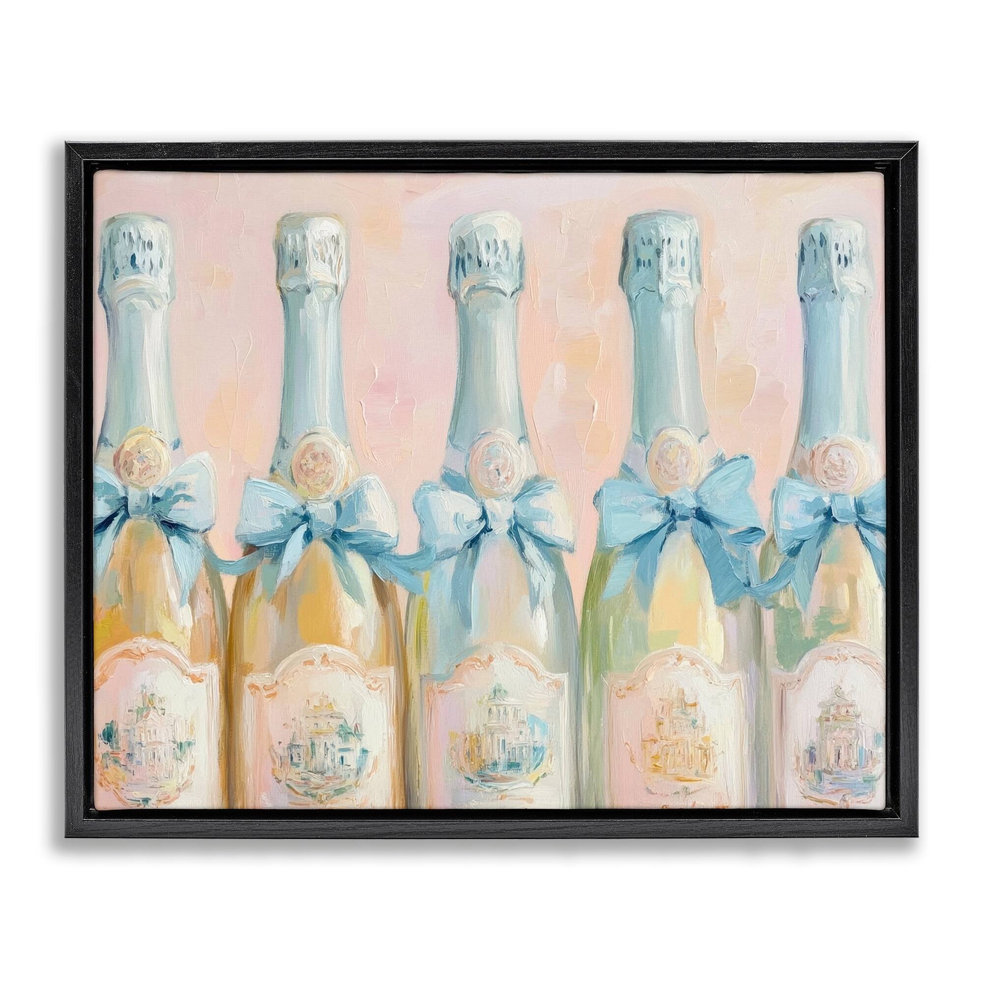 Stupell Pastel Blue Champagne Bottles Framed Floater Canvas Wall Art Design By Petal Prints Design