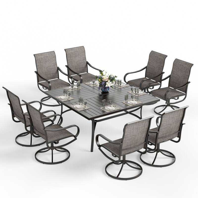 MAISON ARTS 9 Pieces Patio Dining Set, 60 Inch Square Metal Table and Sling Dining Chairs