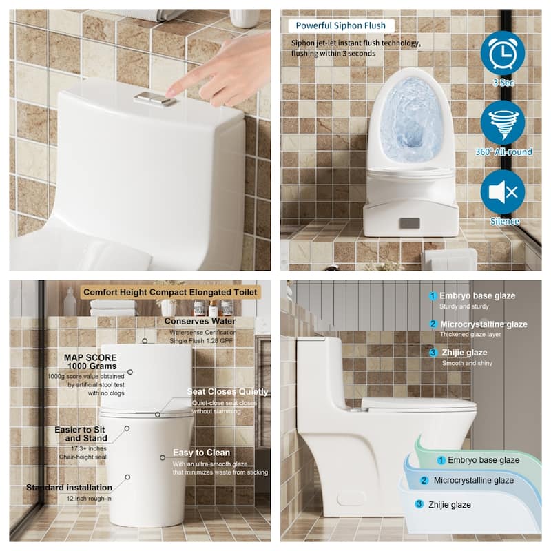 One-Piece Dual-Flush Toilet 1.6/1.1GPF, Elongated ADA, S-Trap White