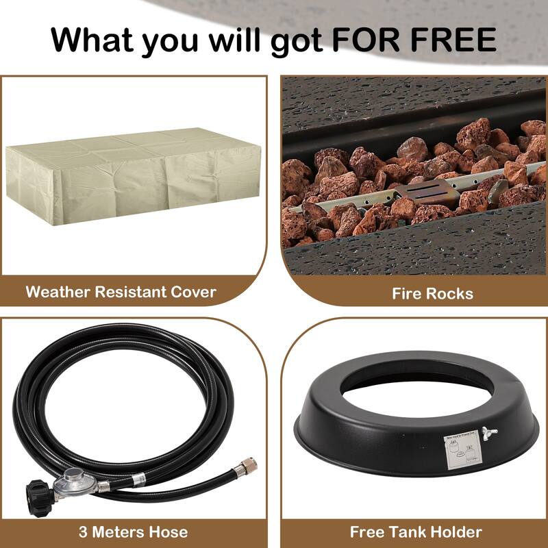 COSIEST 56'' Outdoor Propane Rectangle Fire Pit with Tank,Wind Glass