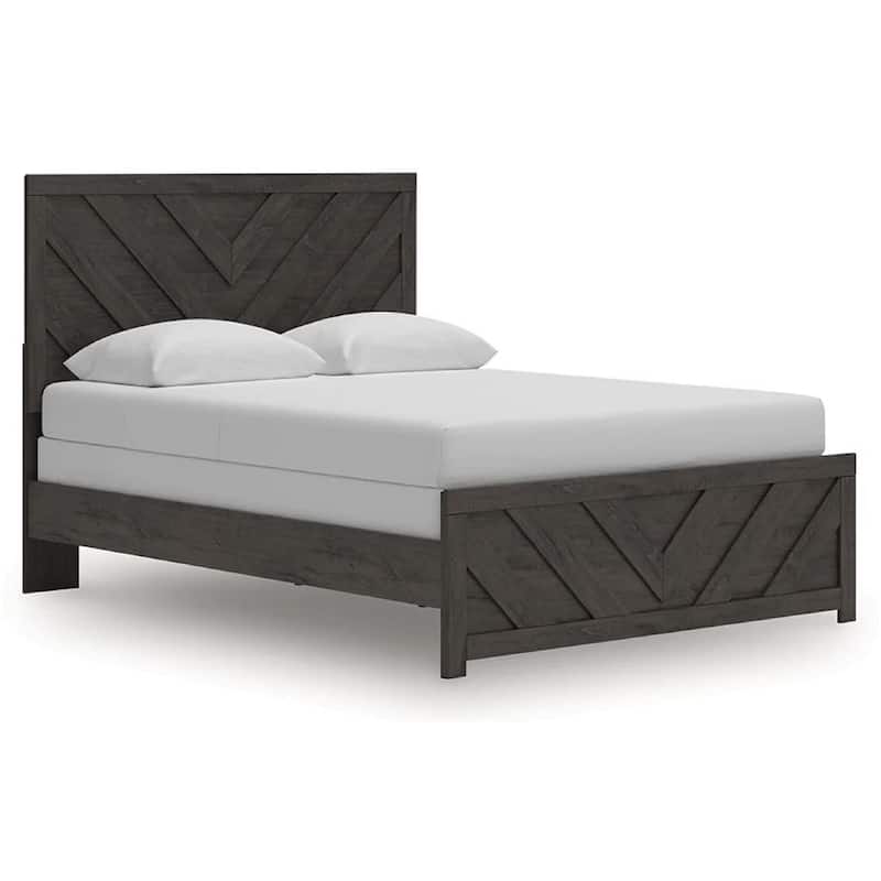 Peny Queen Size Bed, Chevron Pattern, Panel Headboard, Charcoal Black