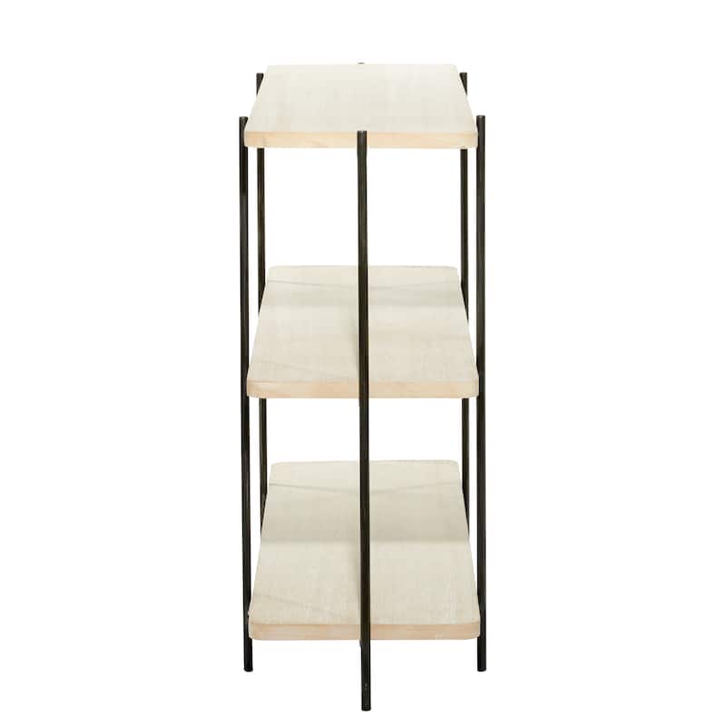 Wood Rounded Rectangular 2 Shelf Console Table with Slim Black Metal Legs - Beige - Roche River Decor - 14"W x 40"L x 32"H