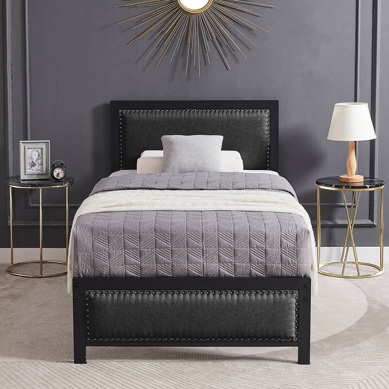 VECELO Upholstered Kids Bed with Headboard,Twin Size Bed Set of 2