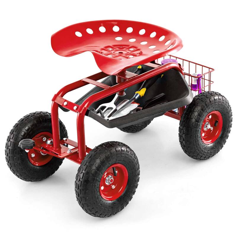 Costway Garden Cart Patio Wagon Rolling Work Seat with Tool Tray - See Details