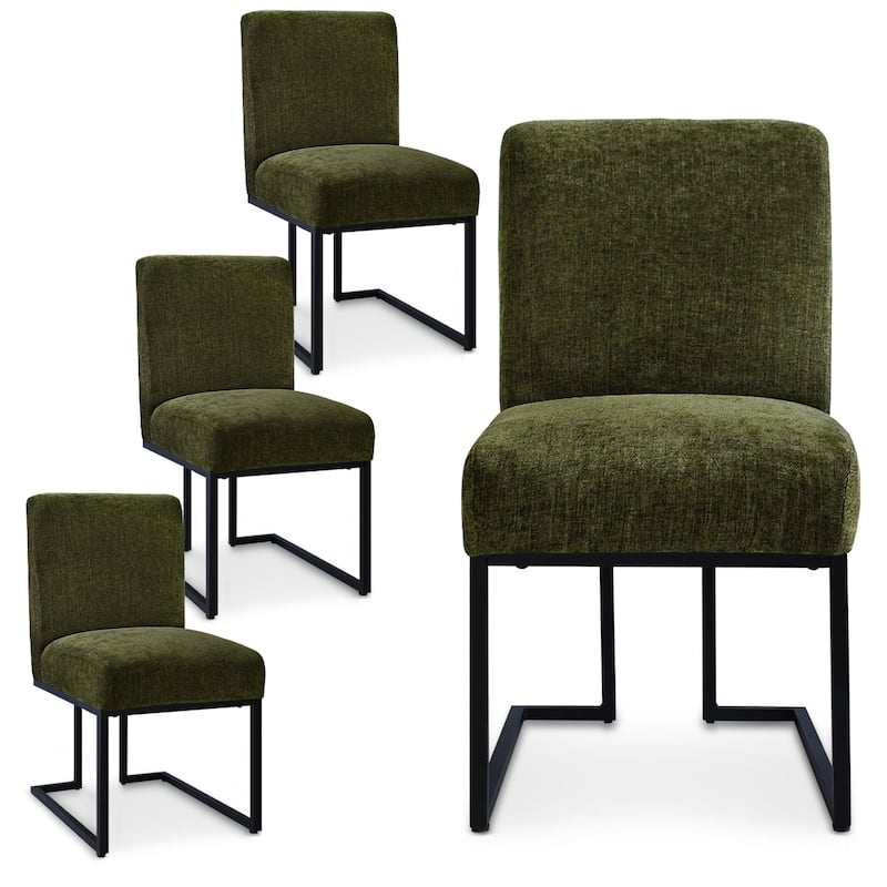 Chenille Upholstered Dining Chair with Black Metal Legs