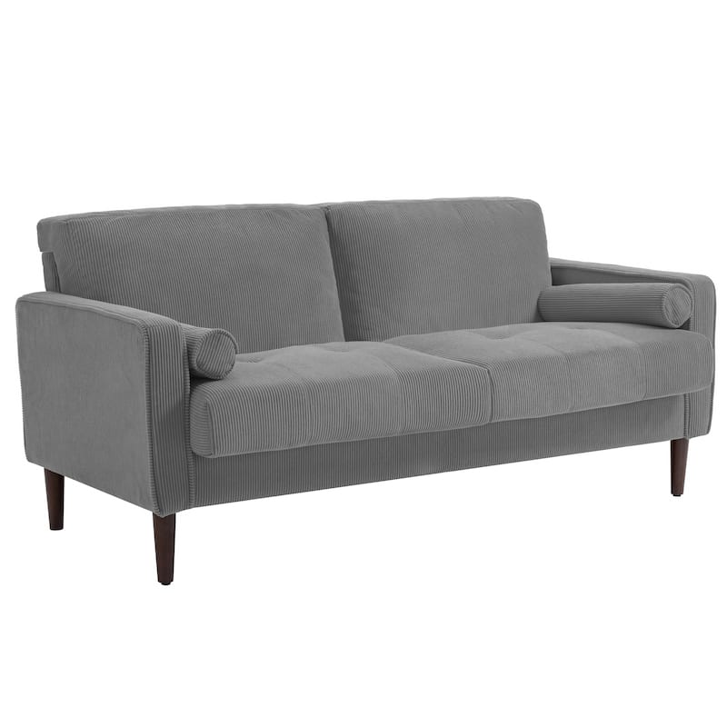 Modern Corduroy Upholstered 2 Seater Sofa with Bolster Pillows