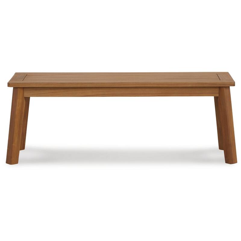 47 Inch Rectangular Bench, Natural Acacia Wood, Slatted Seat, Angled Legs