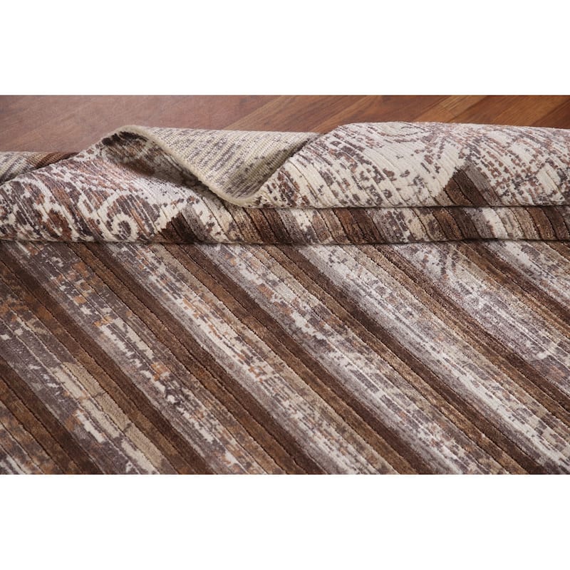 Striped Abstract Accent Rug Handmade Wool Carpet - 4'0"x 5'10"