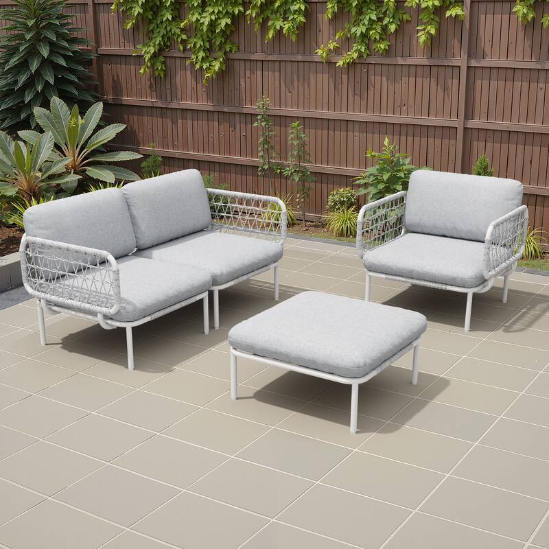 Outdoor Patio Sectional Sofa Set Cushioned Conversation Seating Set - Light Grey - 4 Seat