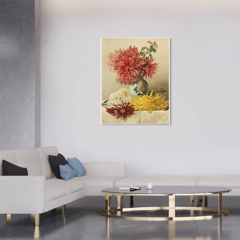 Wynwood Studio Canvas Floral and Botanical Chrysanthemums II White and Cream White Traditional Wall Art Canvas Print - 30 x 36