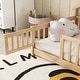 preview thumbnail 6 of 4, Twin House Shaped Bedside Floor Bed with Guardrails, Slats, with Door,Natural