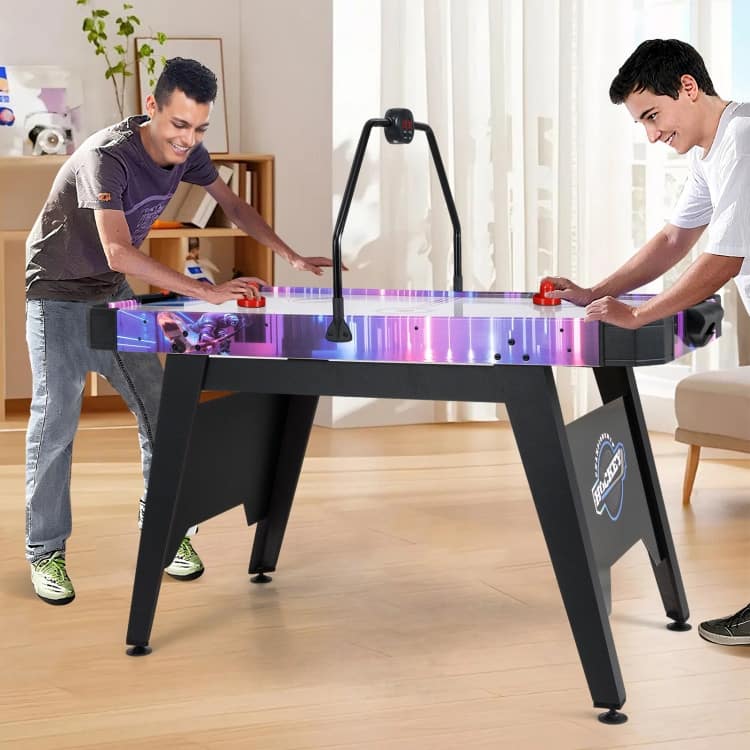 White MDF Air Hockey Table with LED Scoreboard and Fast Motor - 56" x 27" x 32" (L x W x H)