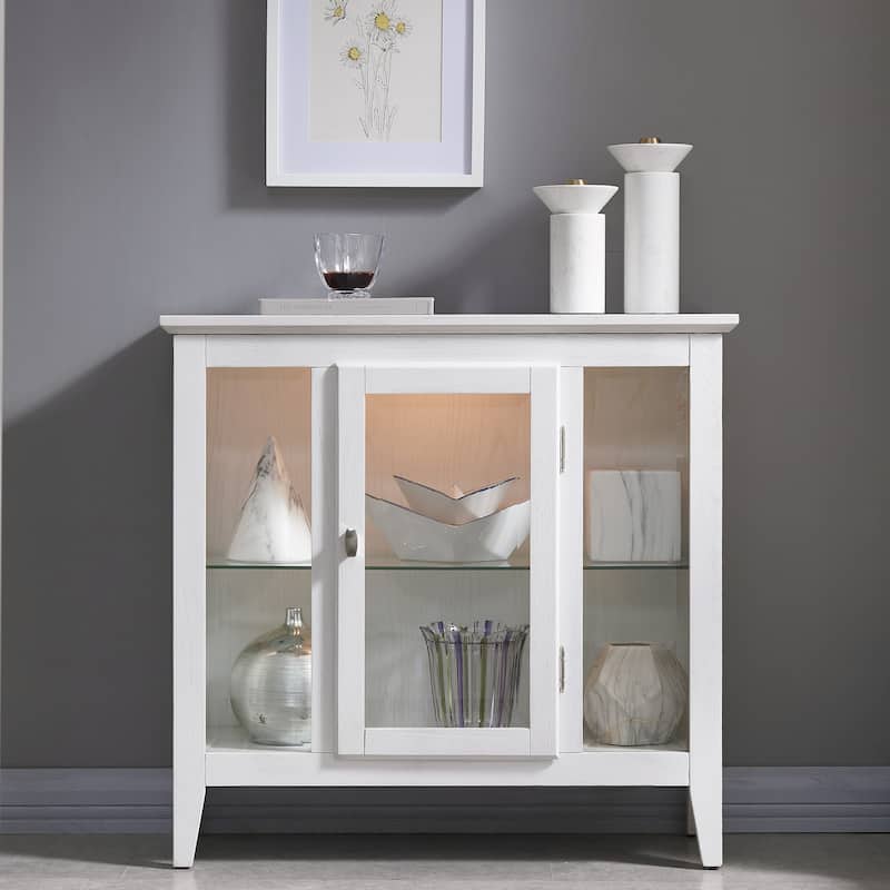 Leick Home One Door Entryway Curio Cabinet with Interior Light - Weathered White