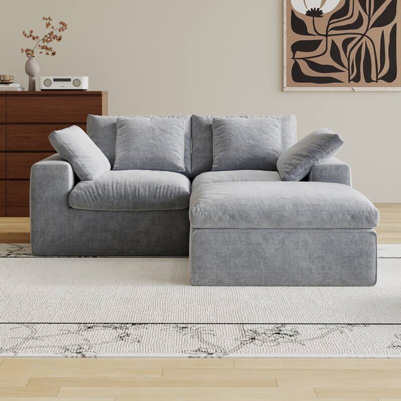Deep Seat Loveseat Sofa & Ottoman Set, Modular L-shaped Sectional Sofa