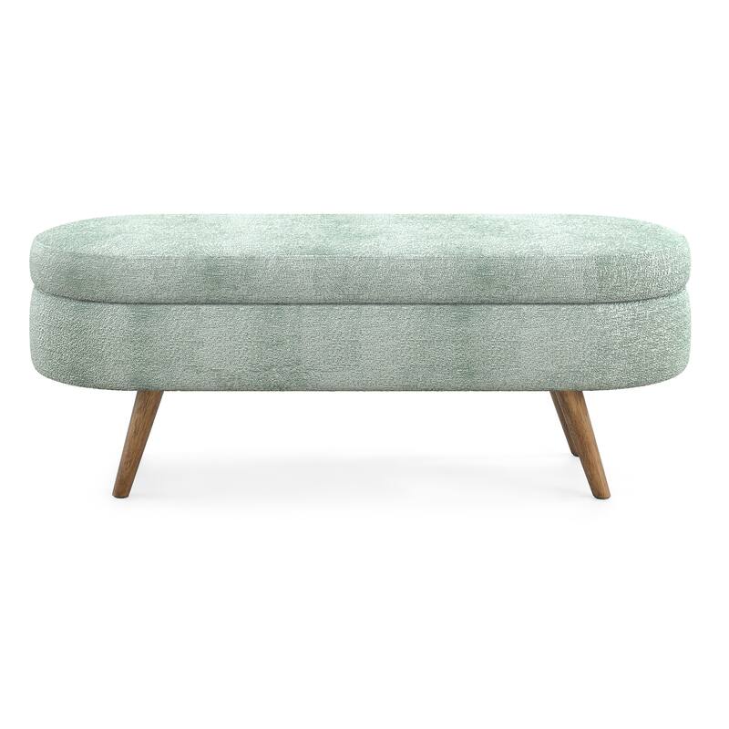 Upholstered Bench with Rubberwood Legs Entry Ottoman Seat, Exquisite Storage Stool Decorative Stool with Flipping Lid