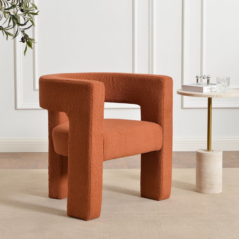 KINWELL 28" W Boucle Upholstered Square Armchair Sherpa Side Chair