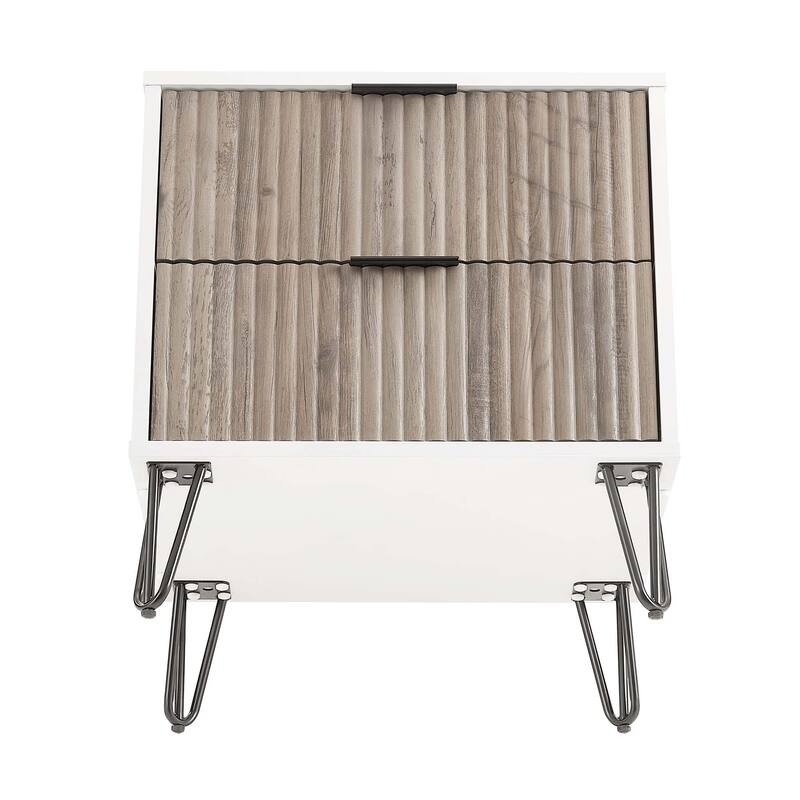 Manhattan Comfort Dumbo Mid Century Nightstand with 2 Drawer and Metal Feet.