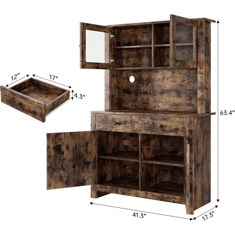 Freestanding Kitchen Pantry Cabinet with Microwave Stand & Buffet Cupboard, Adjustable Shelves for Dining Room