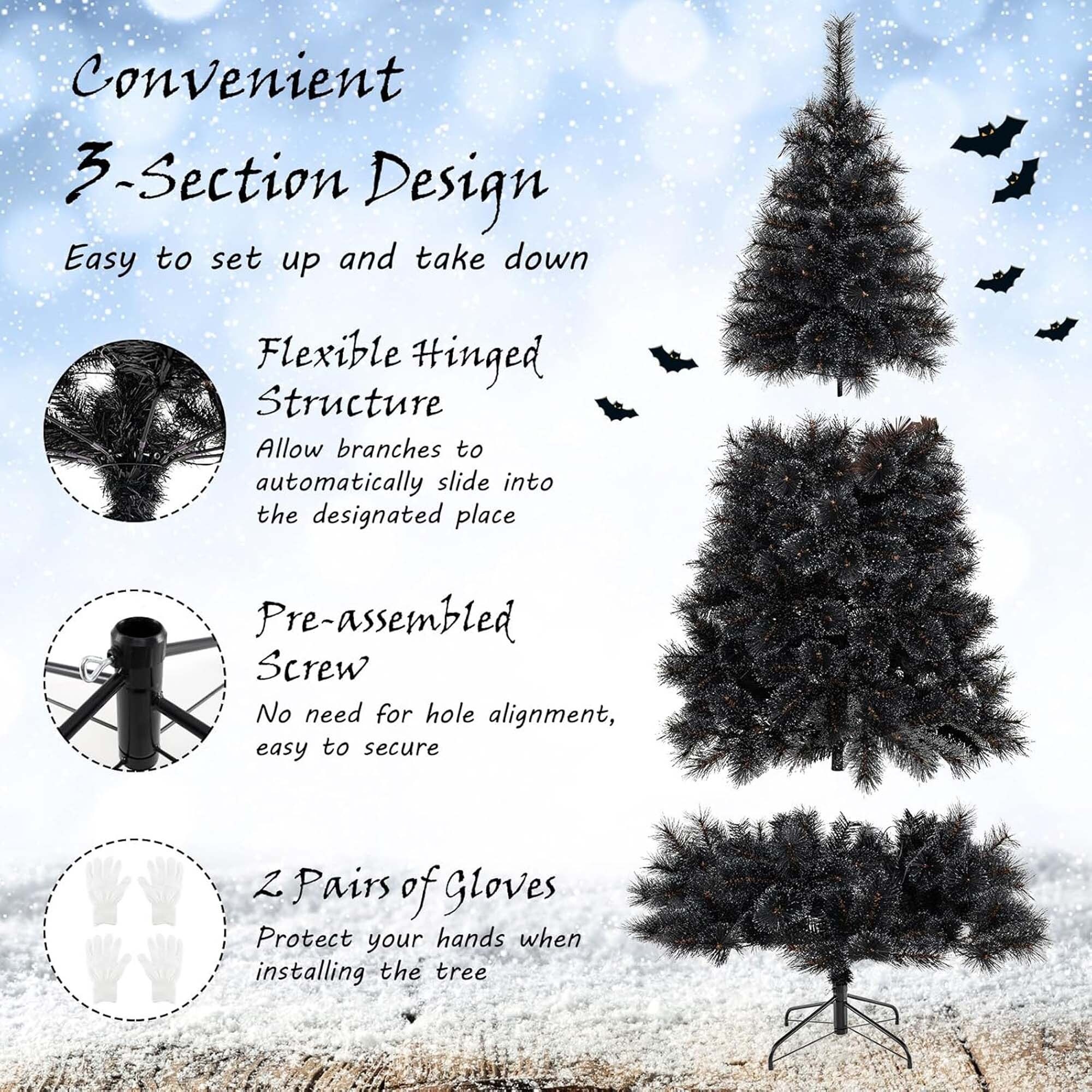 6/7/8 FT Pre-Lit Black Halloween Christmas Tree Artificial Full Tree - Bed  Bath \u0026 Beyond - 41679893, image size:2000x2000
