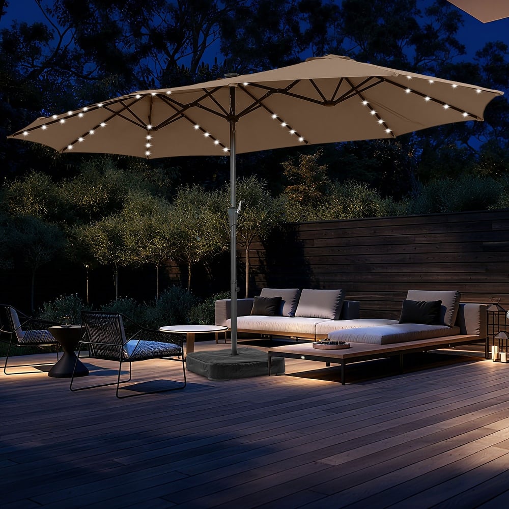 Autlaycil 15 ft Patio Umbrella with Base & 48 LED lights for Outdoor Umbrella