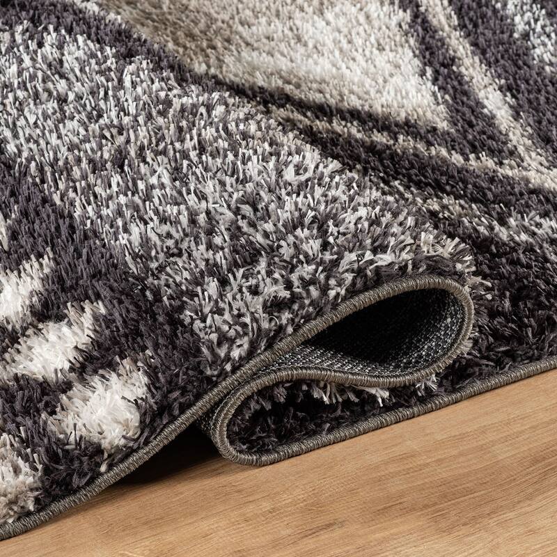 Geometric Grid Shag Rug - Anthracite Dark Gray - Medium Pile - Durable for Living Room, Bedroom, or Entryway