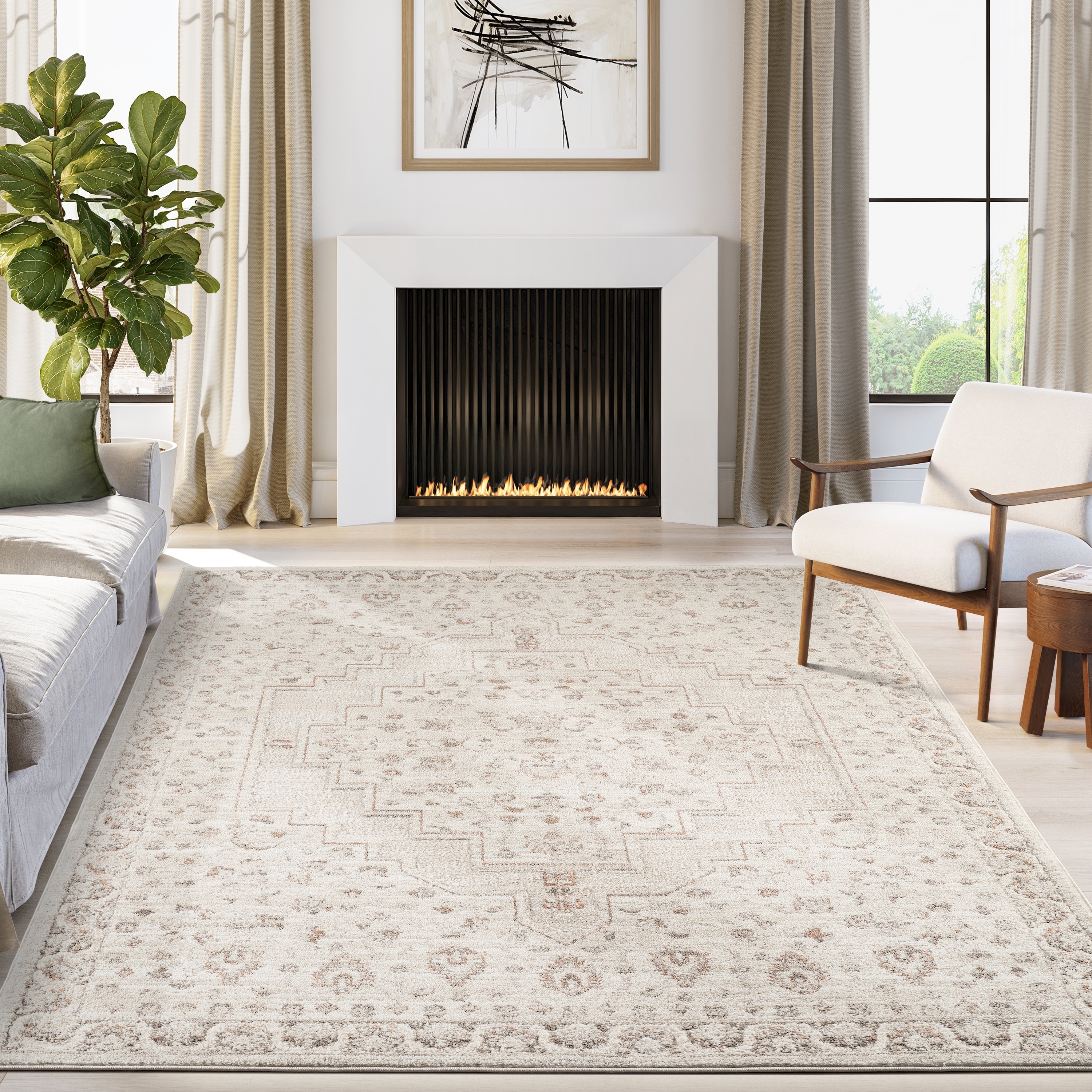 Abani Rugs Beau Collection BEA130A Traditional Medallion Cream Area Rug