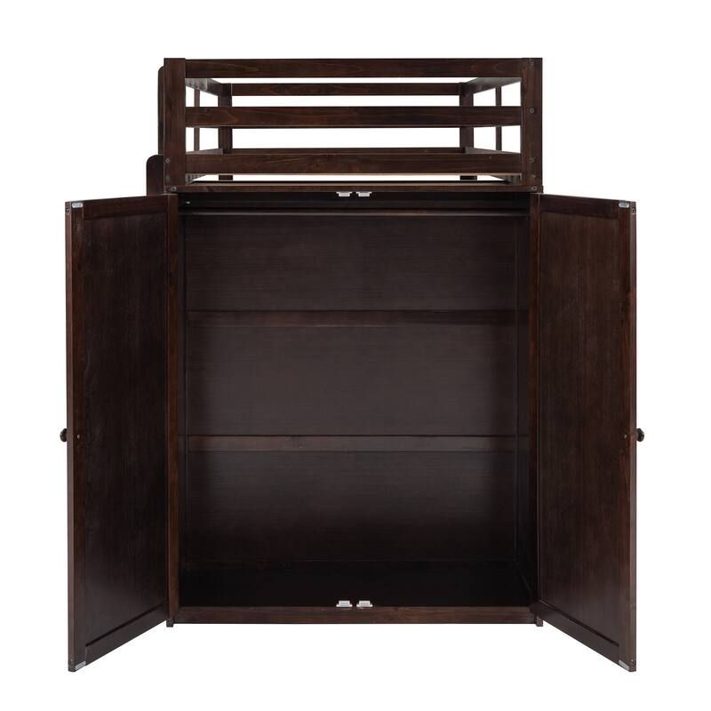 Compact Twin Loft Bed with Drawers, Desk, and Wardrobe in Espresso