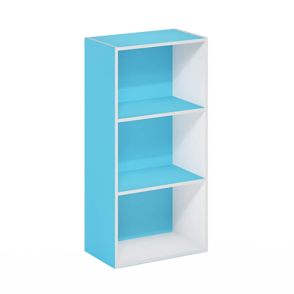 31.4 in. Tall Light Blue/White Wood 3-Shelf Bookcase