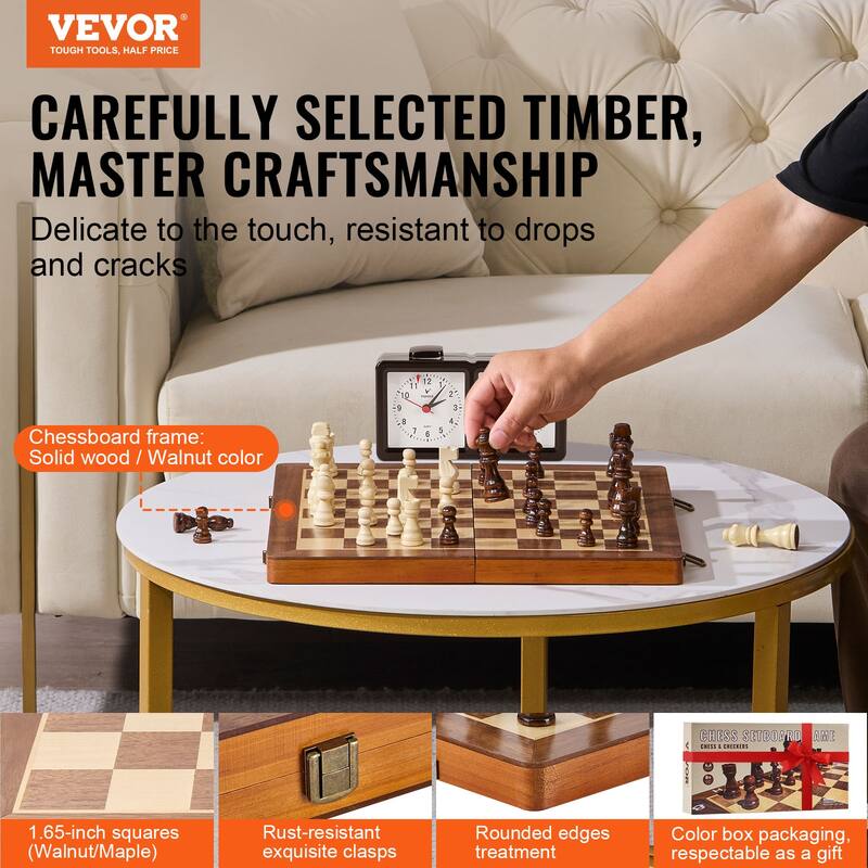 VEVOR Wood Chess Set Chess Checkers Game Set for Adults Kids Tournament Professional Beginner