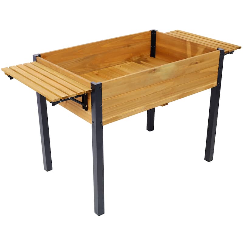 Raised Garden Bed, Metal Leg Wood Planter Boxes with Folding Storage Shelf,Elevated Planter Box