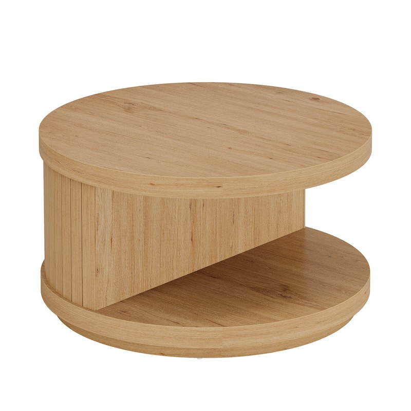Industrial Round Coffee Table Circle Center Table with Storage Shelves