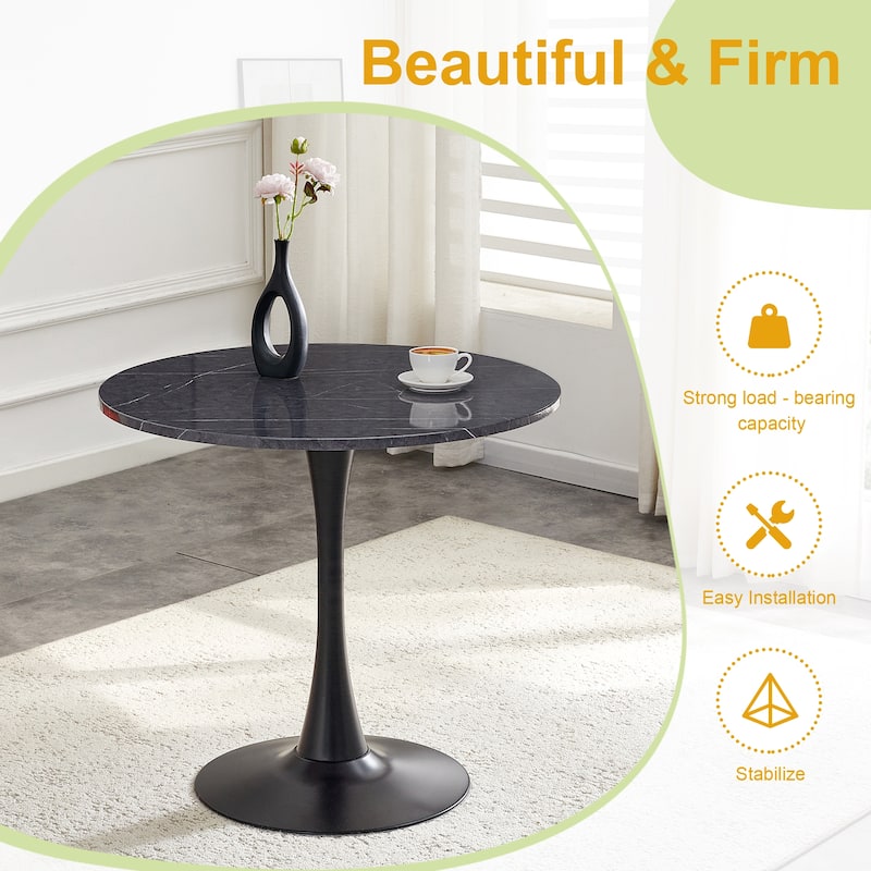Round Dining Table, 31.5" Circle Tulip Table with Thickened Tabletop & Metal Pedestal, Mid Century Modern Bistro Table