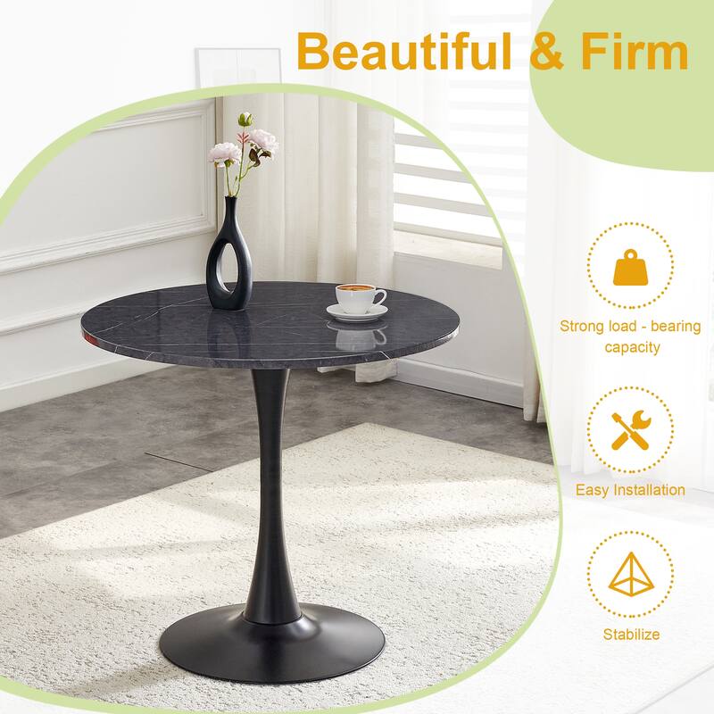 Round Thickened Table Top Coffee Table, Metal Pedestal Side Table Modern Bistro Table