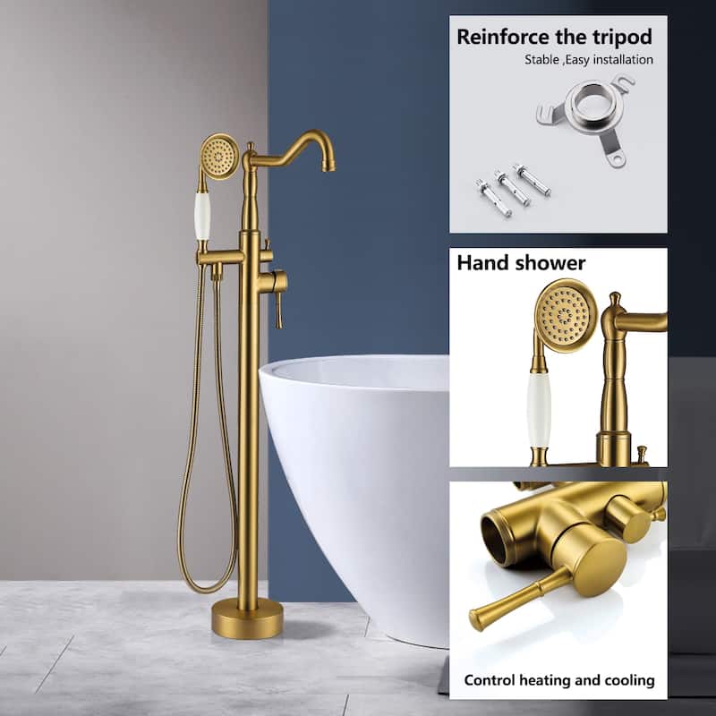 Topcraft Single Handle Floor Mounted Freestanding Tub Filler with Handshower