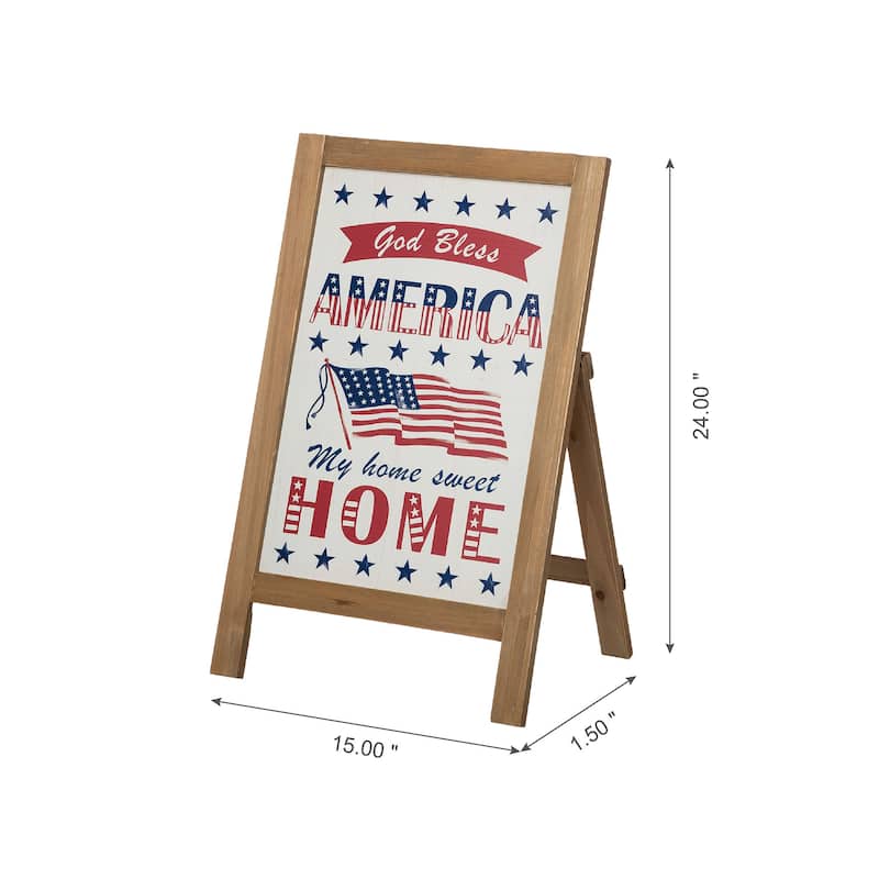 Glitzhome 24"L Wooden Patriotic Americana Wall Hanging Sign Porch Decor - 24 x 15