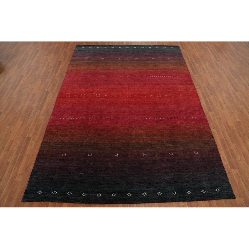 Hand Knotted Oriental 100% Wool Carpet Tribal Animal Pictorial Red Gabbeh Area Rug - 11' 7'' X 8' 2''