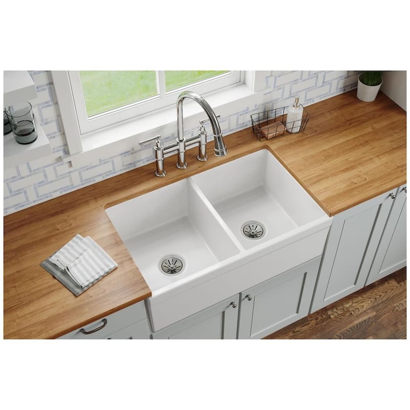 Elkay 33" Farmhouse Double Basin Fireclay Kitchen Sink