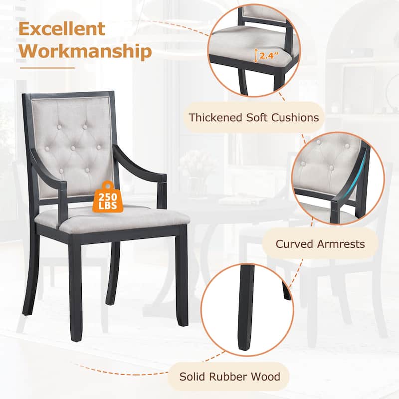 Roomfitters Extendable Oval Dining Table Set, 4 Upholstered Arm Chairs, 5-Piece Kitchen Furniture, Black Oak