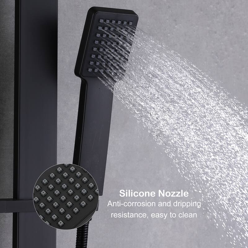 Wall-mounted Thermostatic Exposed Wall Mounted Complete Rain Shower System Black