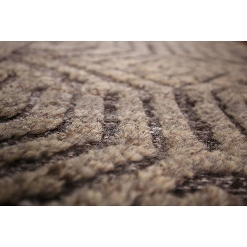 All-Over Trellis Moroccan Oriental Area Rug Handmade Brown Wool Carpet - 5'2" x 8'2"