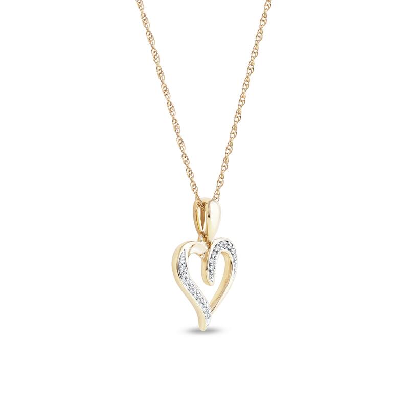 10K Yellow Gold 1/20ct TDW Diamond Open Heart Pendant Necklace for Women