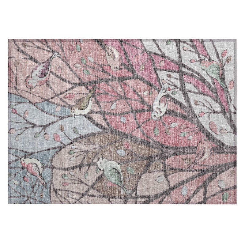 Machine Washable Indoor/ Outdoor Bird Mosaic Chantille Rug