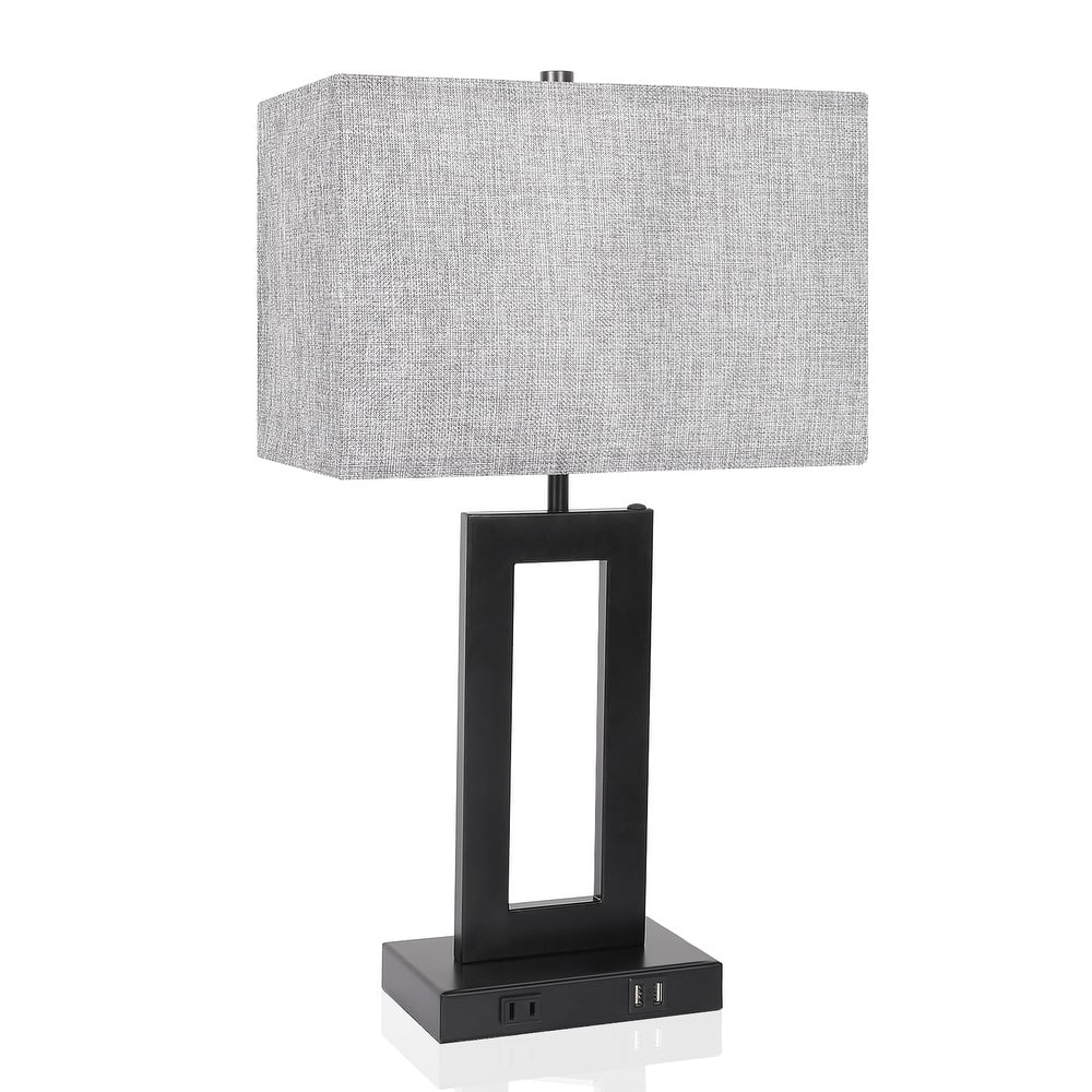 22" Gray USB Table Lamp Set With Touch Control