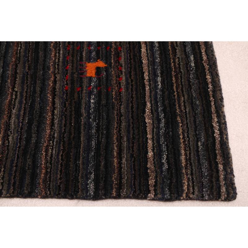 ECARPETGALLERY Hand Loomed Kashkuli Gabbeh Dark Grey Wool Rug - 5'0 x 7'11