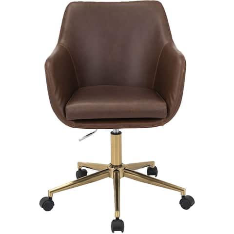 Hanover Chelsea Tufted Office Chair in Faux Brown Leather with Adjustable Gas Lift Seating and Wheels