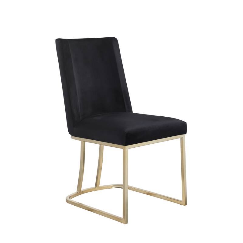 Modern Dining Chairs Set of 2, Upholstered Dining Table Chair, Velvet Accent Chair, Reception Chair with Metal Legs, Black