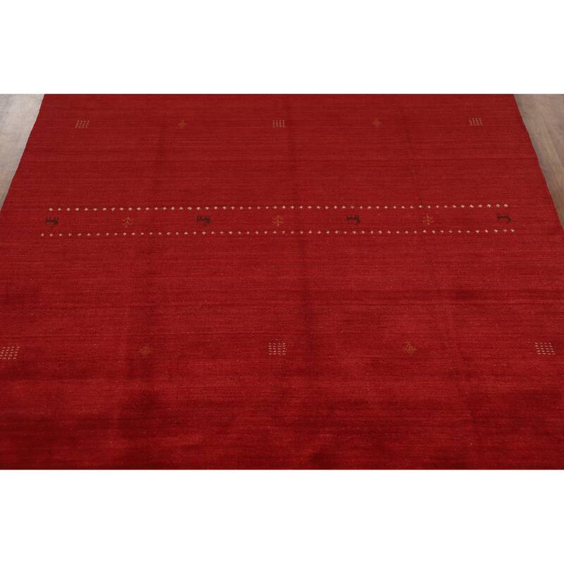 Red Gabbeh Indian Area Rug Hand-Knotted Oriental Wool Carpet - 6'8" x 9'8"