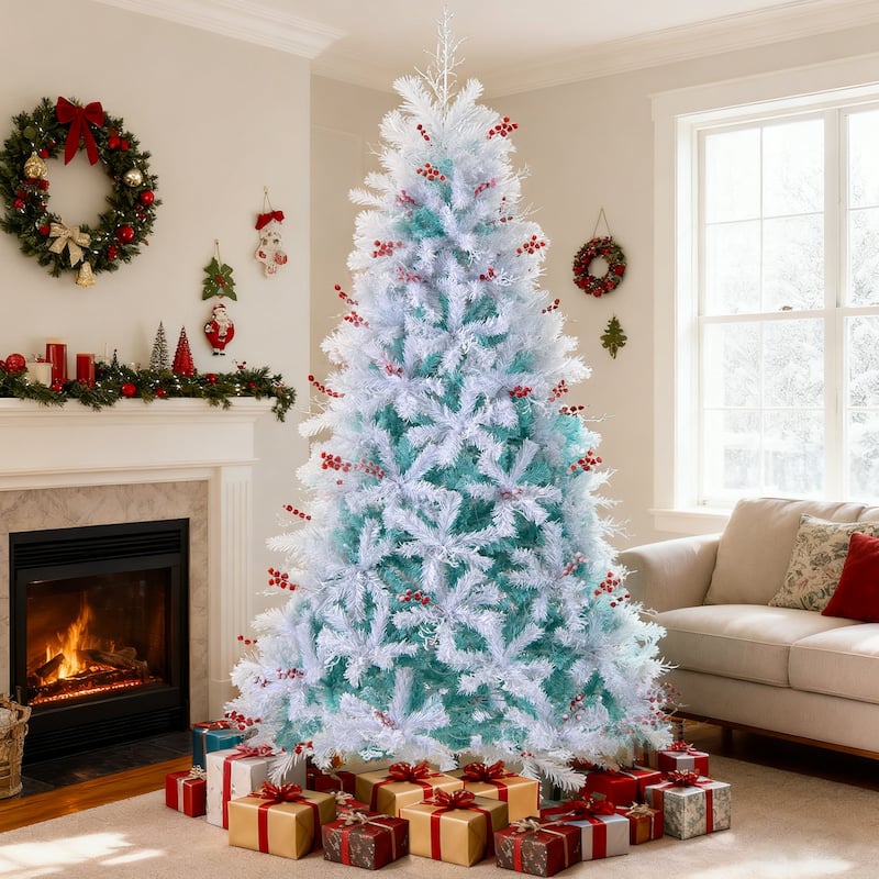 Costway 6 FT Pre-lit Artificial Christmas Tree with 599 Branch Tips & - Peacock Blue & White