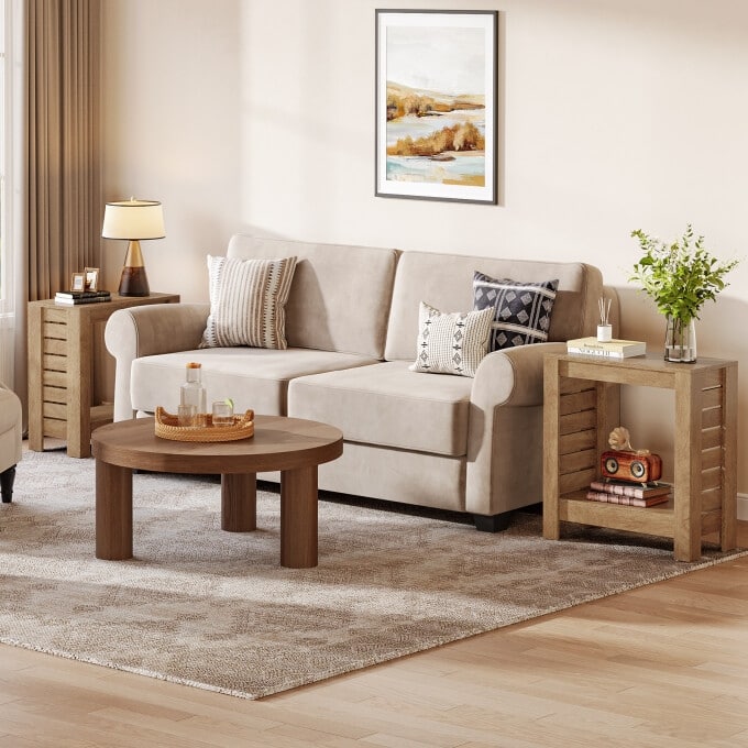 2-Tier Narrow End Table, Wooden Side Table For Living Room, Bedroom - 1PC