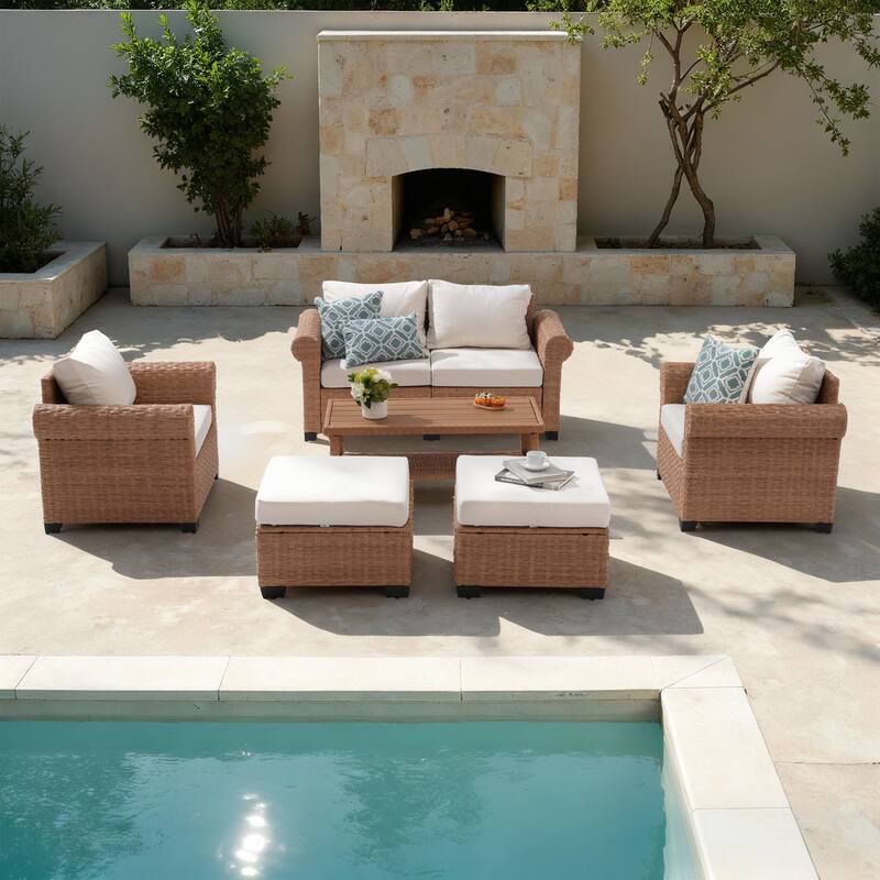 Outdoor 6-Piece PE Rattan Patio Furniture Set